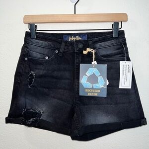 NWT Indigo Rein Black Denim Super High Rise Distressed Shorts women's size 24